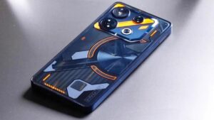 Infinix GT 10 pro in bkue color on plain white background